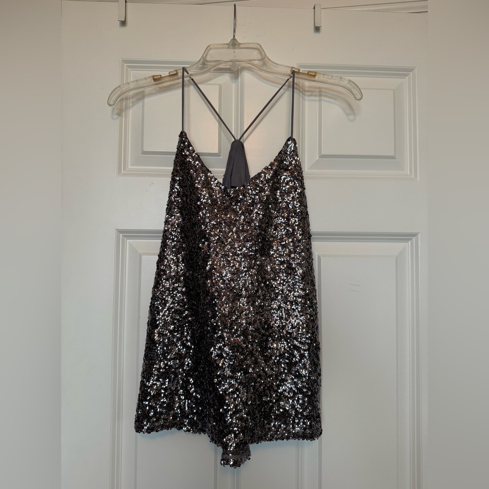 Express Sparkling Silver Sequin Top